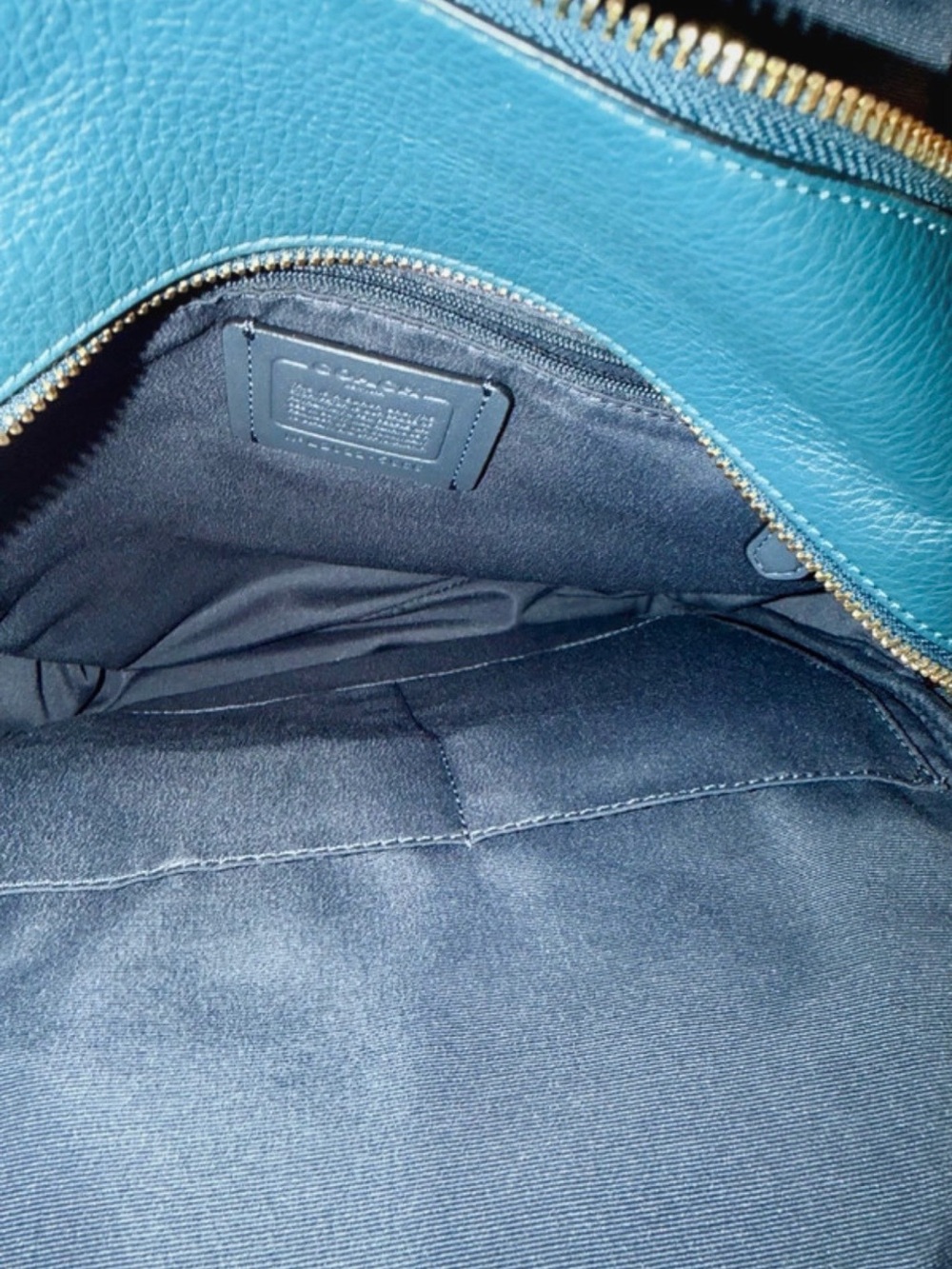 Coach Teal Blue Pebbled Leather Backpack with Front Zip Pocket - Picture 3 of 4